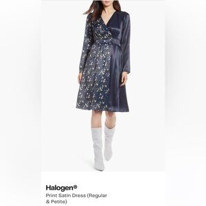 Halogen long sleeve floral print satin dress